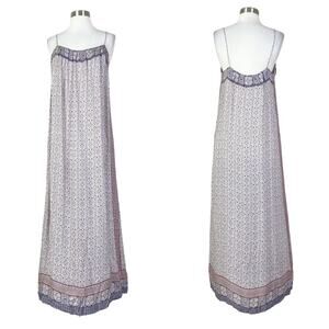 Vince | Silk Terrazzo Print White Blue Red Brown Designer Sumner Slip Maxi Dress